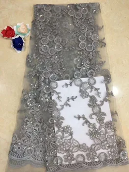 

Color African Lace Fabric Embroidered Nigerian Beaded Laces Fabric.High Quality French Tulle Lace Fabric For Women D186