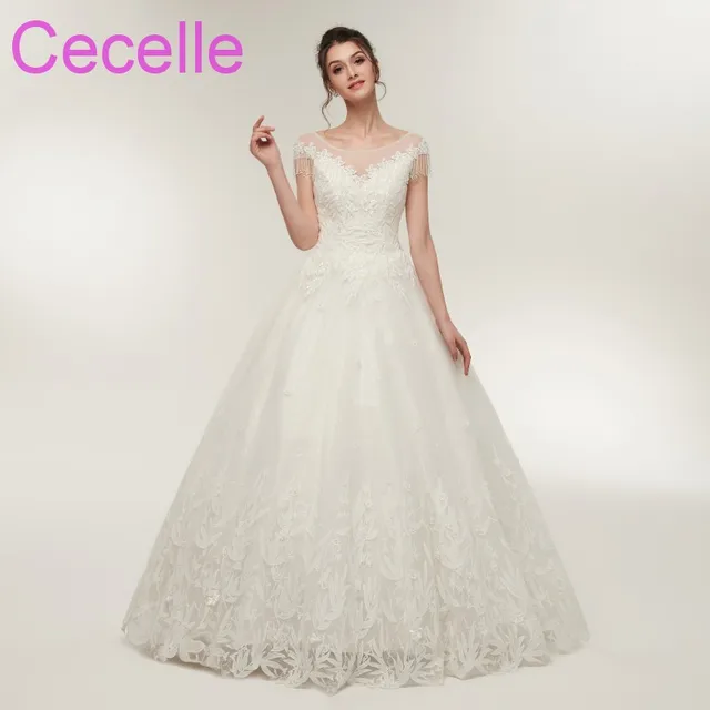 2018 New Designer Ball Gown Wedding Dresses Cap Sleeves Jewel Neck 2018 New Designer Ball Gown Wedding Dresses Cap Sleeves Jewel Neck Corset Back Country Western Bridal