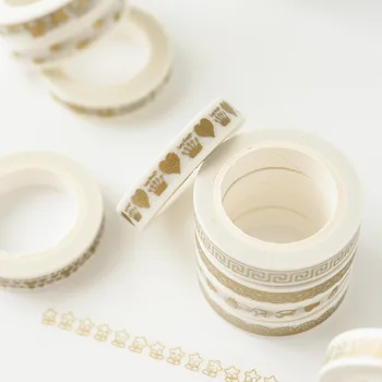 

5pcs Washi Tapes Decorative Paper Sticker DIY Photo Album Dairy Scrapbook Gold Foil Adhesive Tape Office School Supplies Gifts