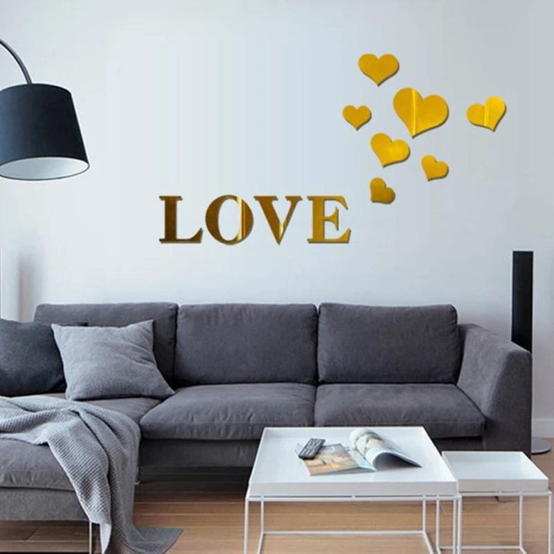 DIY Love Heart Acrylic Mirror Wall Stickers for Living Room Bedroom