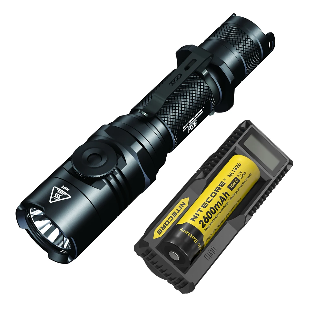 

2020 new NITECORE Rotary Swith outdoor Hunting Torch P26 Infinitely Variable Brightness Flashlight + 18650 Battery+ UM10 Charger