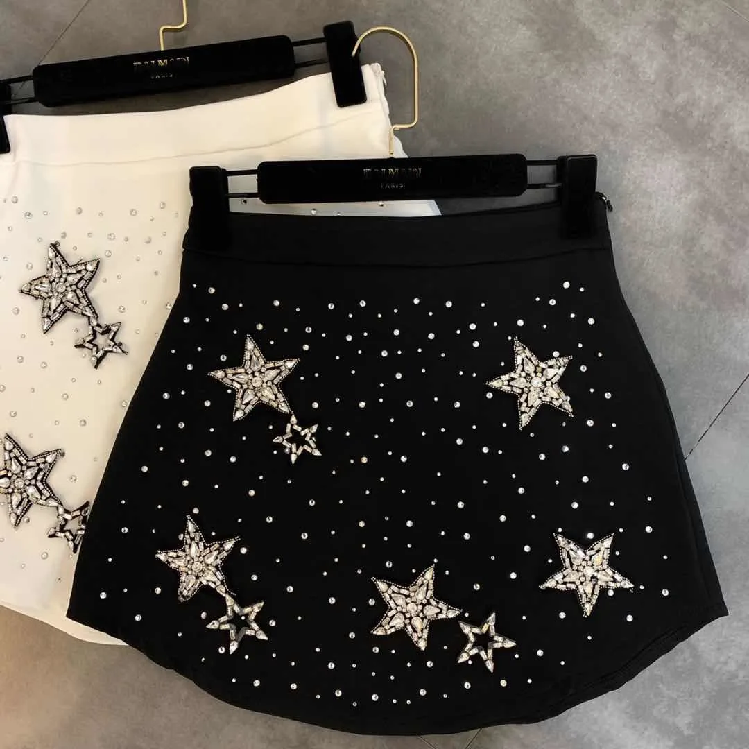 

DEAT 2019 Summer Autumn Black Stars Sequins High Waist Short Skirt Women MF906