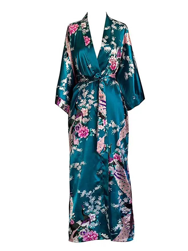 FZSLCYIYI Women's Peacock Kimono Robe Sexy Floral Bridal Bridesmaid Robes Woman Flower Party Wedding Long Sleepwear Bathrobe