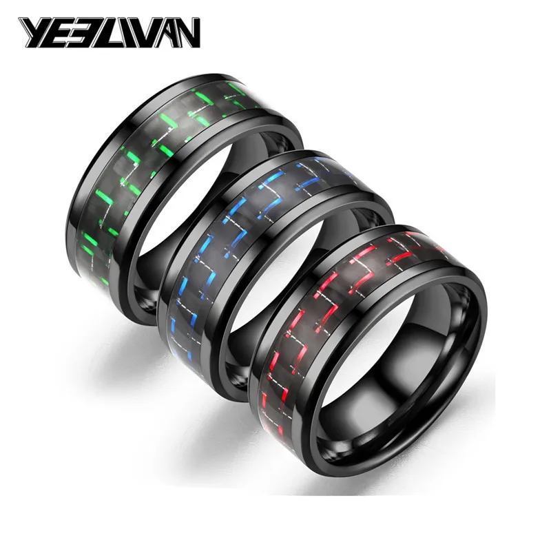 Мужские кольца в стиле панк из титановой стали и черного углеродного волокна, 6 стилей, модное красное, синее, зеленое кольцо Anel Masculino, ювелирные изделия