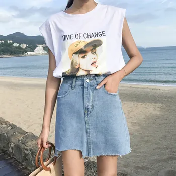 

High Quality Summer Jeans Skirt Women High Waist Irregular Edges Denim Mini Washed Casual Pencil Skirts 2019 Hot
