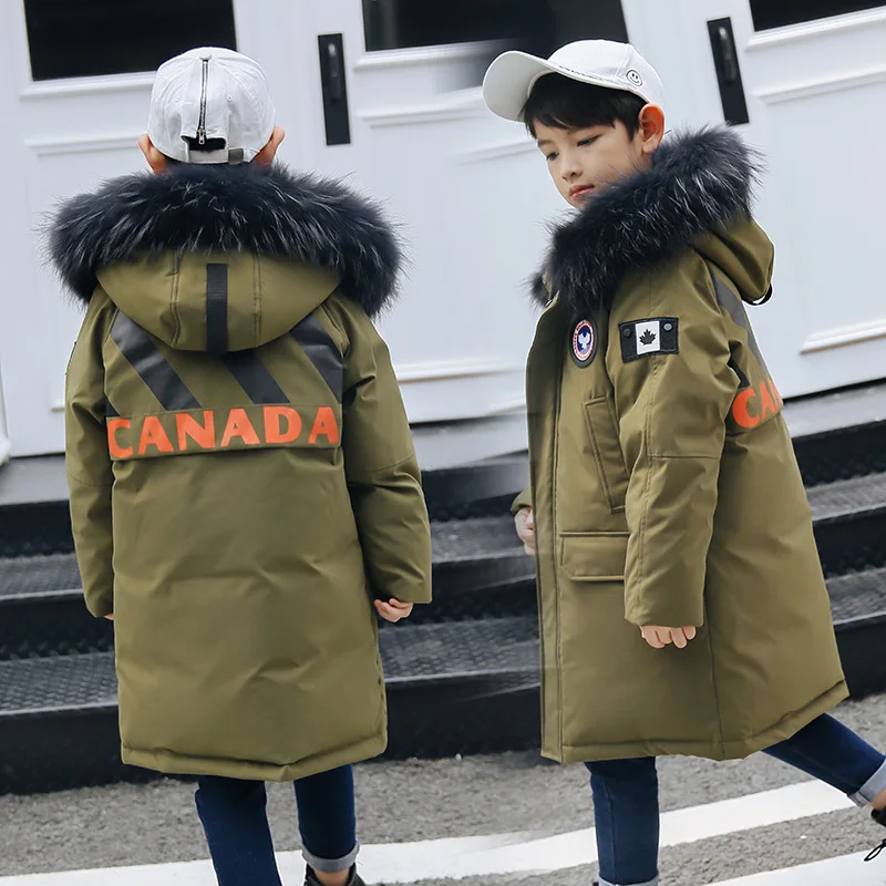 

2018 Winter Children Long Jacket Boys 90% White Duck Down Snow Wear Girl Thick Super Large Nature Fur Collar Down Coats Parka