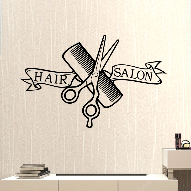 Image Barber Shop Sticker Name Scissors Clipper Hair Salon Decal Neutral Haircut Poster Vinyl Wall Art Decals Decor Windows Decoration