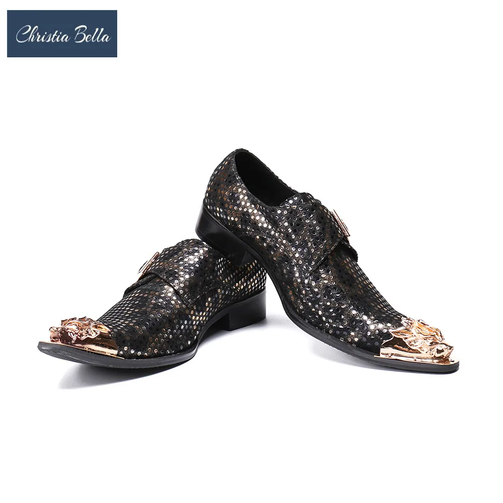 

Christia Bella Men Dress Shoes Genuine Leather Gentleman Party Business Suit Shoes Lightning Print Wedding Party Shoes Plus Size