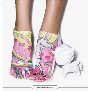 

Rainbow Unicorn 3D Graphic Full Printing Meias Women Socks Low Cut Ankle Sock Cotton Hosiery Socks