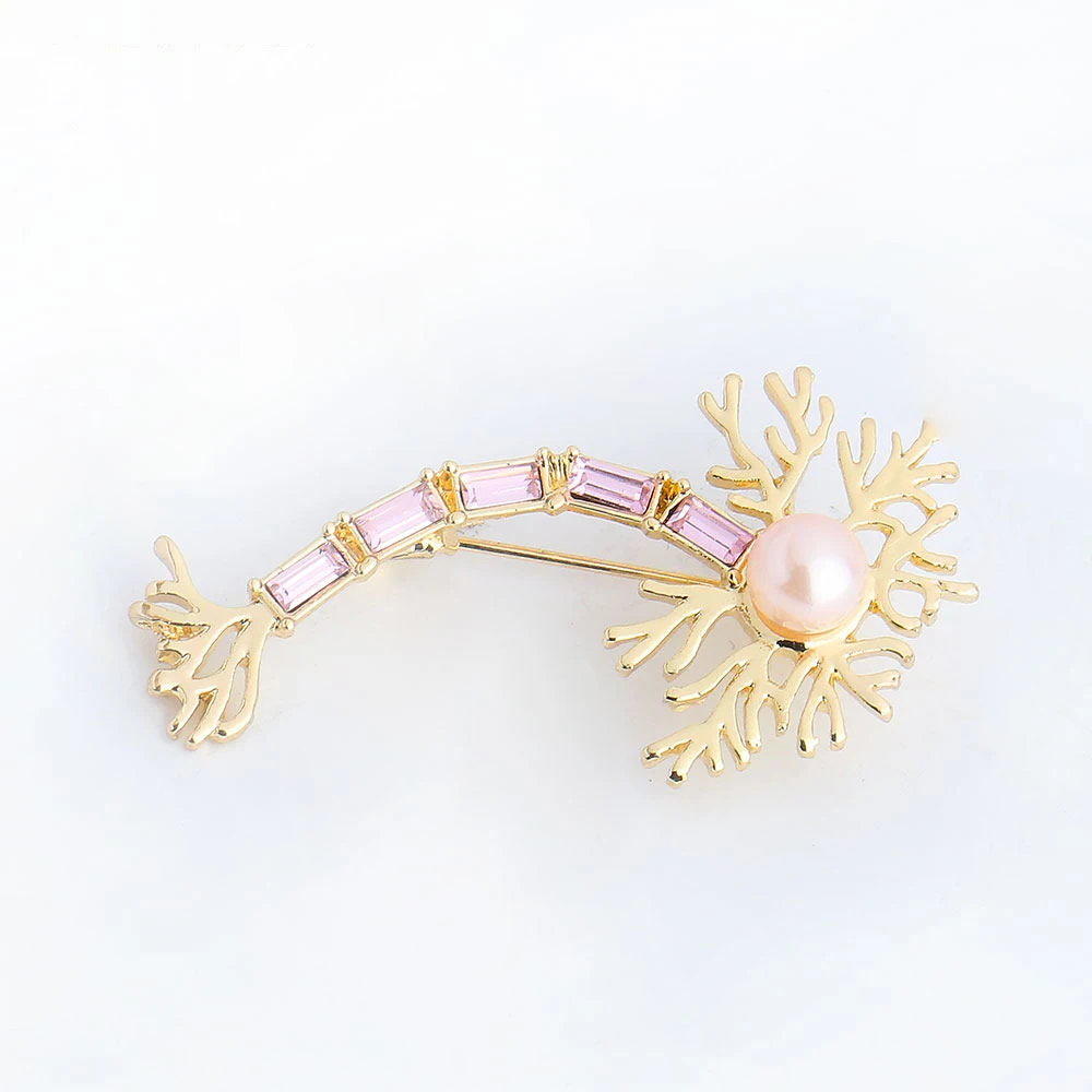 

Neuron Pin wiht Pink Pearl and Crystals Medical Jewelry,the Brain Nerve Cell Brooch Fashion Gift for Student/Doctor/Nurse Pins