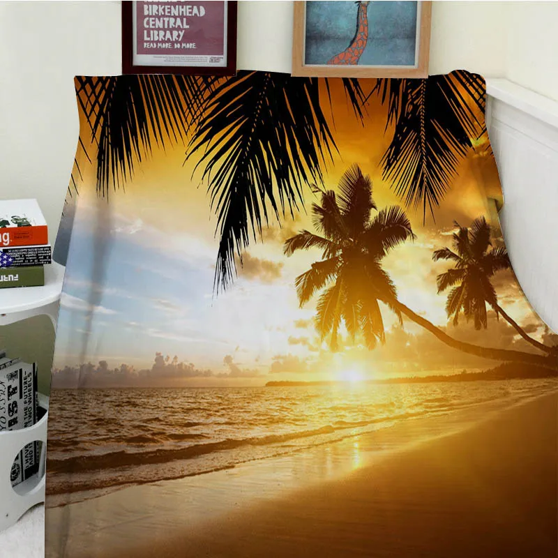 

Blanket plaid a blanket Plaids Warmth Soft Plush Beach palm trees sunset gold Plaids on the Sofa Bed Throw blanket Easy Care