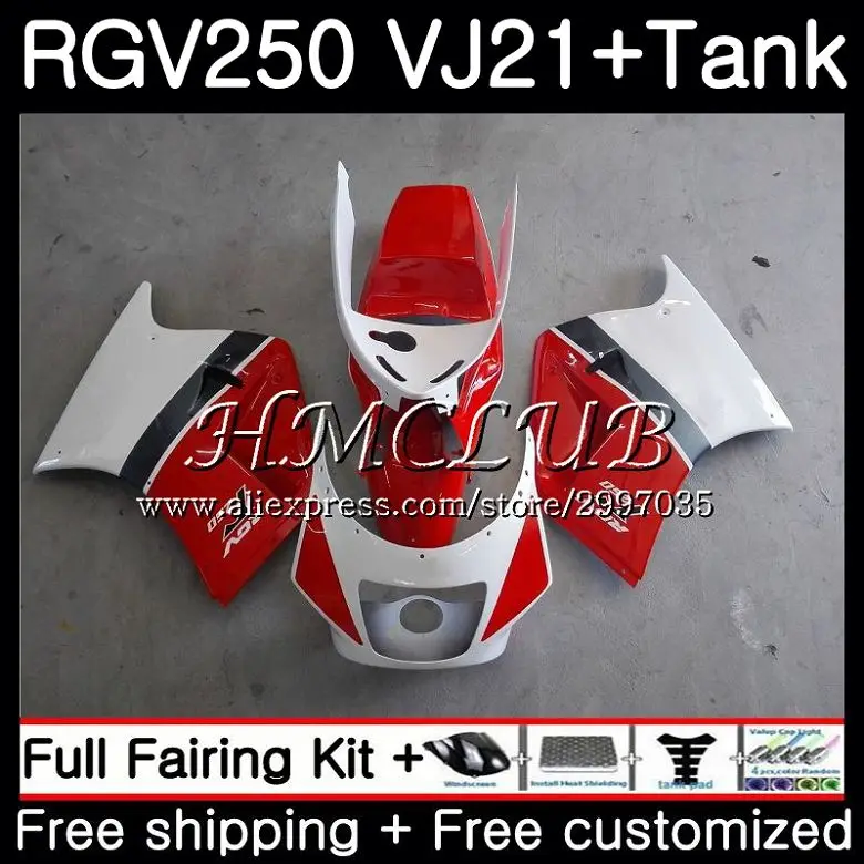 Корпус+ бак для SUZUKI VJ21 VJ22 VJ23 RGV250 1988 1989 41HC. 9 RGV-250 VJ 21 22 23 SAPC RGV 250 красный белый 88 89 обтекатель комплект