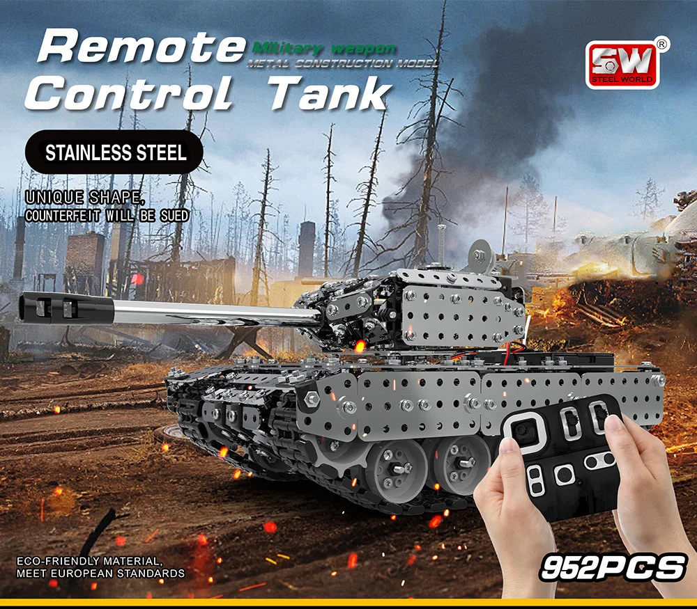 rc Танк из нержавеющей стали в сборе пульт дистанционного управления Танк комплект RC Военный танк набор кирпичи, совместимые с модельными строительными блоками