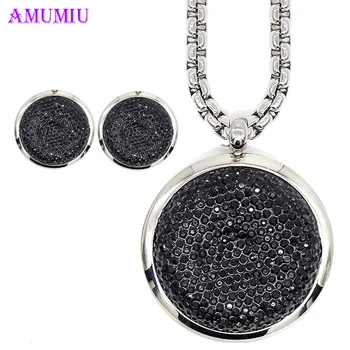 

AMUMIU SILVER Black pearl crystal Woman Jewelry Sets Pendant Necklace Earrings Set Party Gifts PUNK style JS041