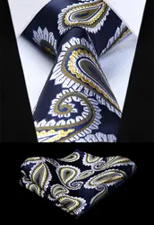 Тканые Для мужчин галстук цвет: желтый, белый черный Пейсли галстук платок Набор # TP943Y8S вечерние свадебные классические платок галстук