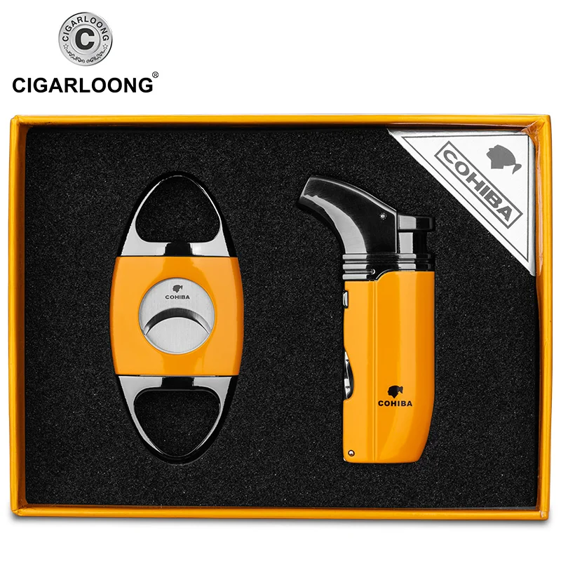

CIGARLOONG COHIBA Cigar Lighter Cigar Cutter Set of German Krupp Stainless Steel Cigar Scissors CLT-0104