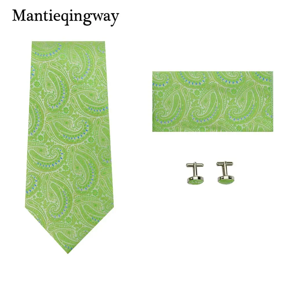 Mantieqingway 60 цветов галстук носовой платок Запонки Наборы для мужчин бизнес цветочные полосы печатных шеи галстук носовой Запонки Набор - Цвет: 066