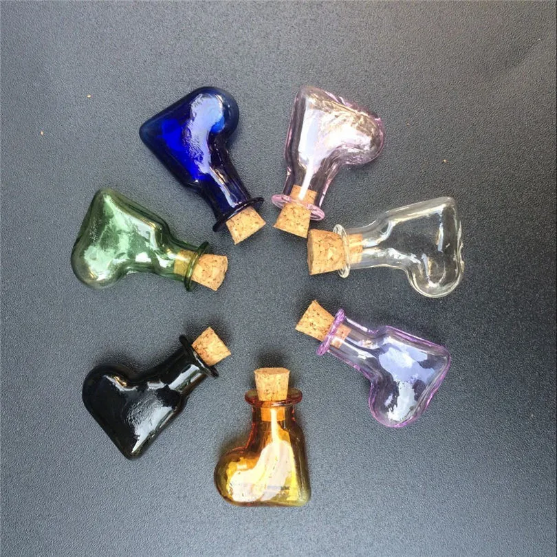 Mini Glass Pendant Bottles With Cork Little Colors Art Bottles Handmade Hearts Gift Cute Bottles Mix 7Colors5