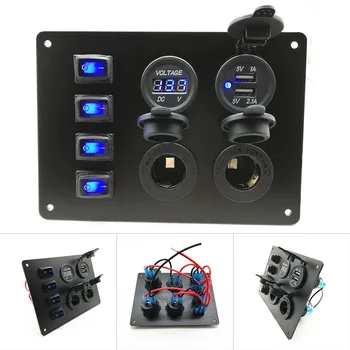 

1 Pcs 4 Way Switch Panel Control Waterproof with USB Charger Voltage Display for Car Car Styling