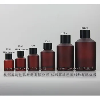 

200ml red frosted Glass bottle With black aluminum screw cap and reducer.for Essential Oil/liquid cream/lotion,glass Container