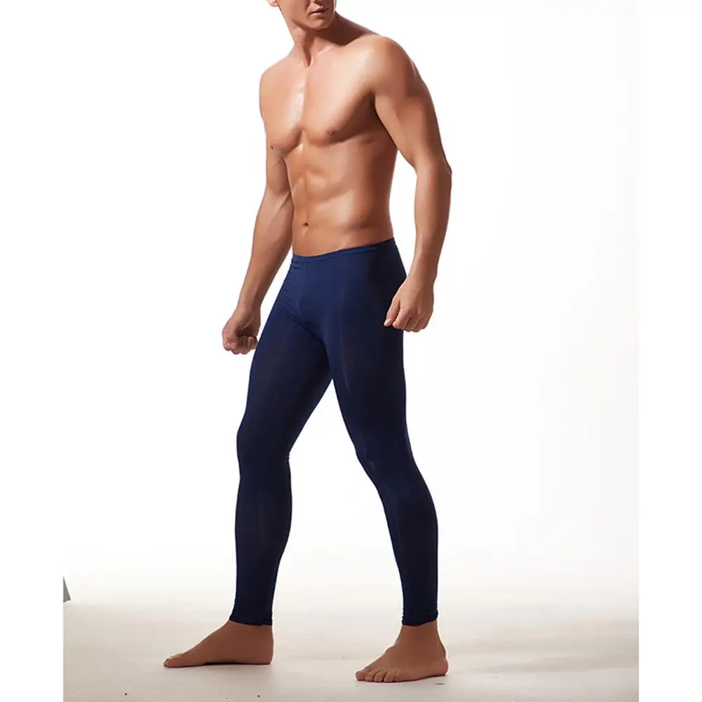 ZACOO Для мужчин лед шелковые тонкий сна нижнее белье брюки стрейч йоги тонкие теплые леггинсы облегающие колготки брюки осенью