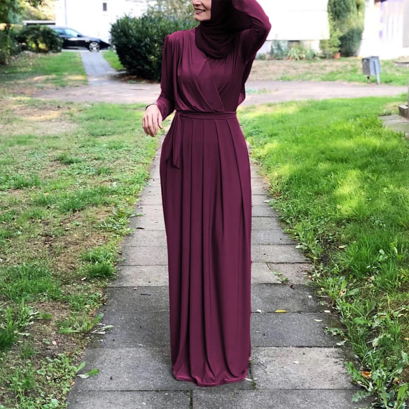 

Muslim Lady Long Dress Stylish Simplicity Muslim Robe Big Pendulum Dress Middle Eastern Muslim Elegant Ladies Party Dresses