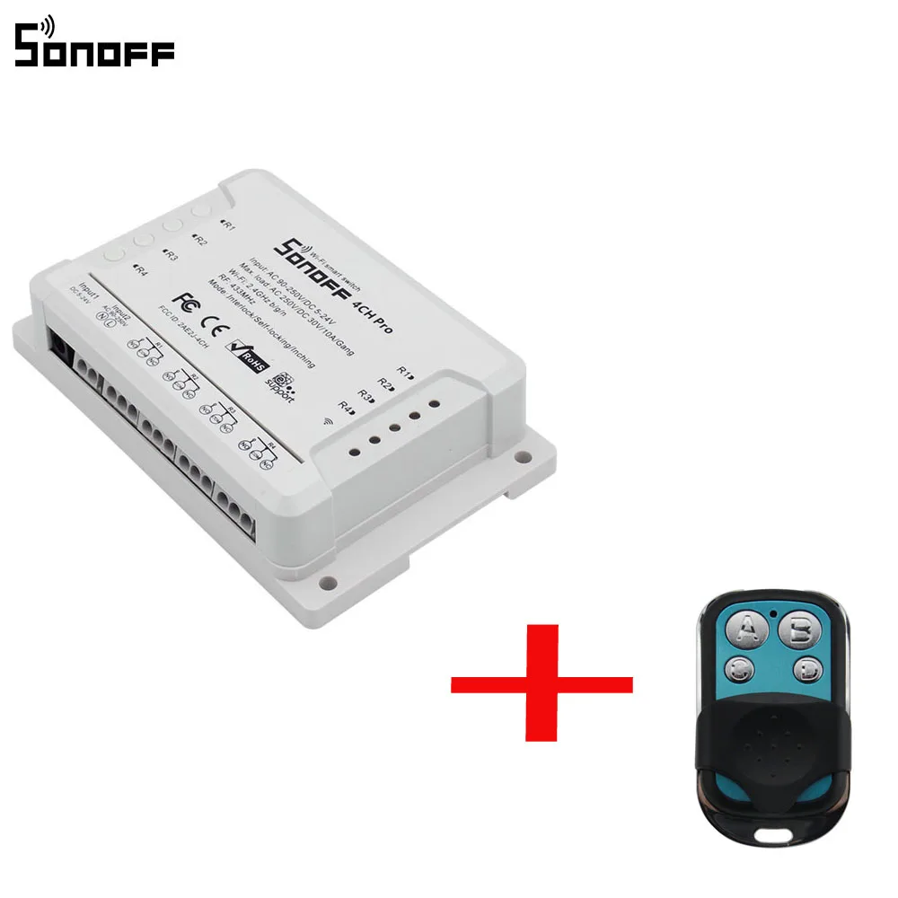 Интеллектуальный выключатель света Sonoff 4CH Pro R2 Смарт Wi-Fi выключатель света 4 Gang 3 режима работы толчковой самоблокирующиеся RF/переключатель Wi-Fi работает с Amazon Alexa - Комплект: PRO R2 Add Control