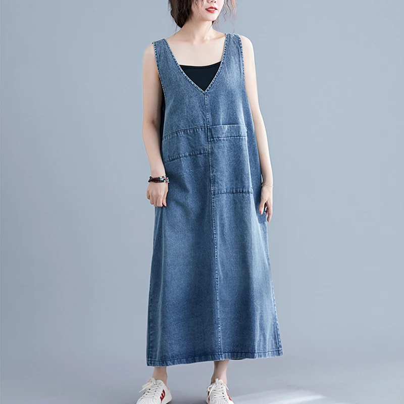 sleeveless denim dress plus size