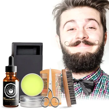 

5pcs/set Grooming Beard Set Men Beard Kit Beard Oil Moisturizing Wax Comb Essence Styling Scissors Hair Men Beard KitsS1