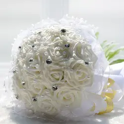 Элегантный ручной работы Романтический белый бисер искусственный цветок Свадебный букет цветы Свадебные букеты для Свадебные украшения