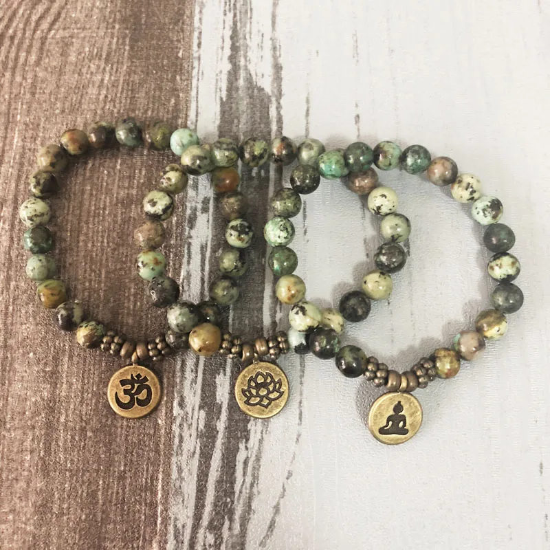 Популярный браслет талисман Om Lotus Buddha мужской из бисера T urquoise натуральный
