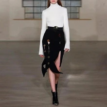Новейшая мода Лето бандаж знаменитости для вечеринок юбка женская черная сексуальная раскол ночной клуб Кнопка юбка женская Vestidos