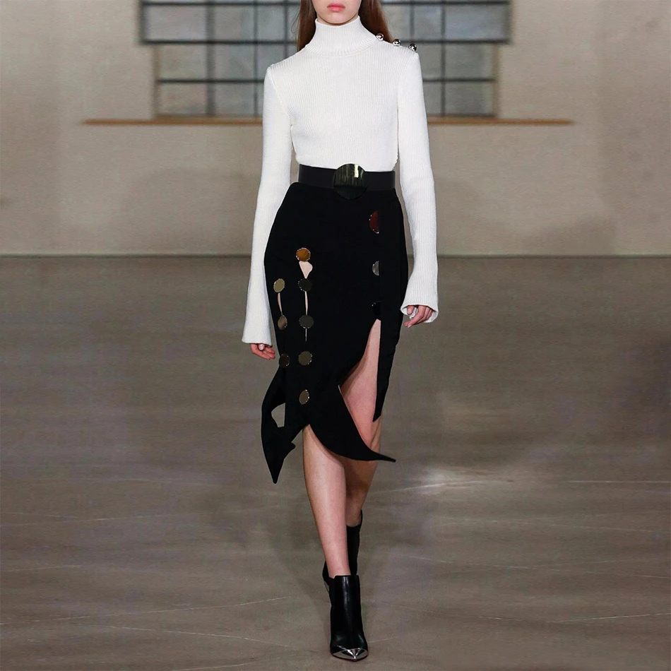 

Newest Fashion 2019 Summer Celebrity Party Bandage Skirt Women Black Sexy Split Night Out Club Button Skirt Women Vestidos