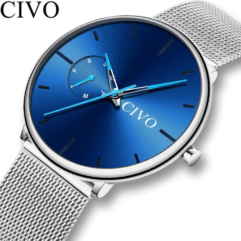 

CIVO Luxury Top Brand Sports Quartz Watch Men Army Military Watches Male Waterproof Mesh Strap Simple Clock Relogio Masculino