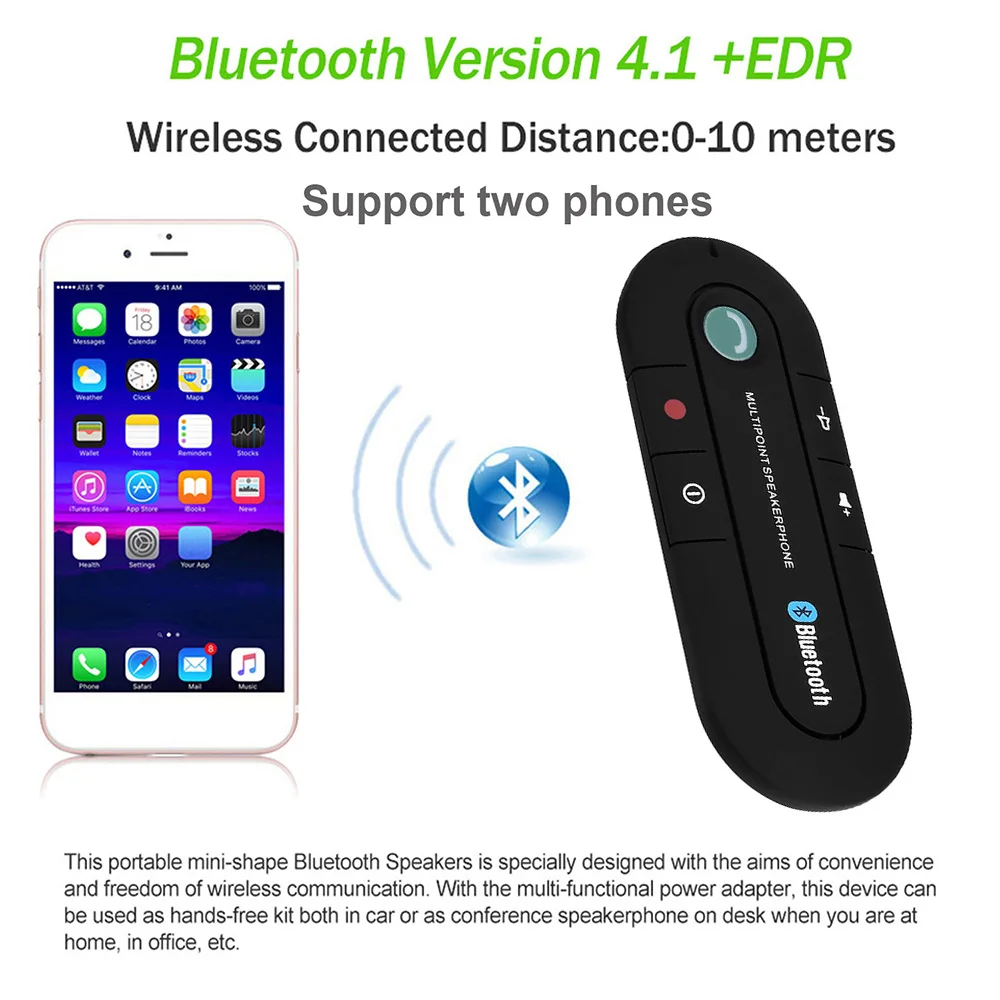 Bluetooth приемник V4.1 беспроводной автомобильный комплект Громкая связь динамик телефон музыкальный плеер Bluetooth автомобильный динамик для 2 телефонов одновременно