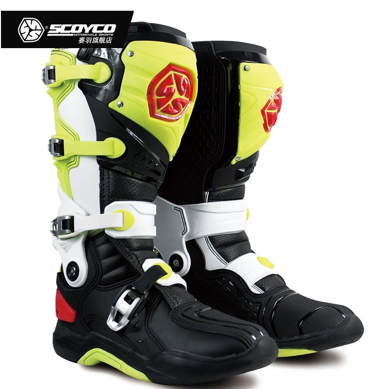 

Scoyco MBM002 Leather Motorcycle Cycling Boot Anti-fracture Function Motocross Off-Road Racing Shoes Motor Bike Men Long Botas