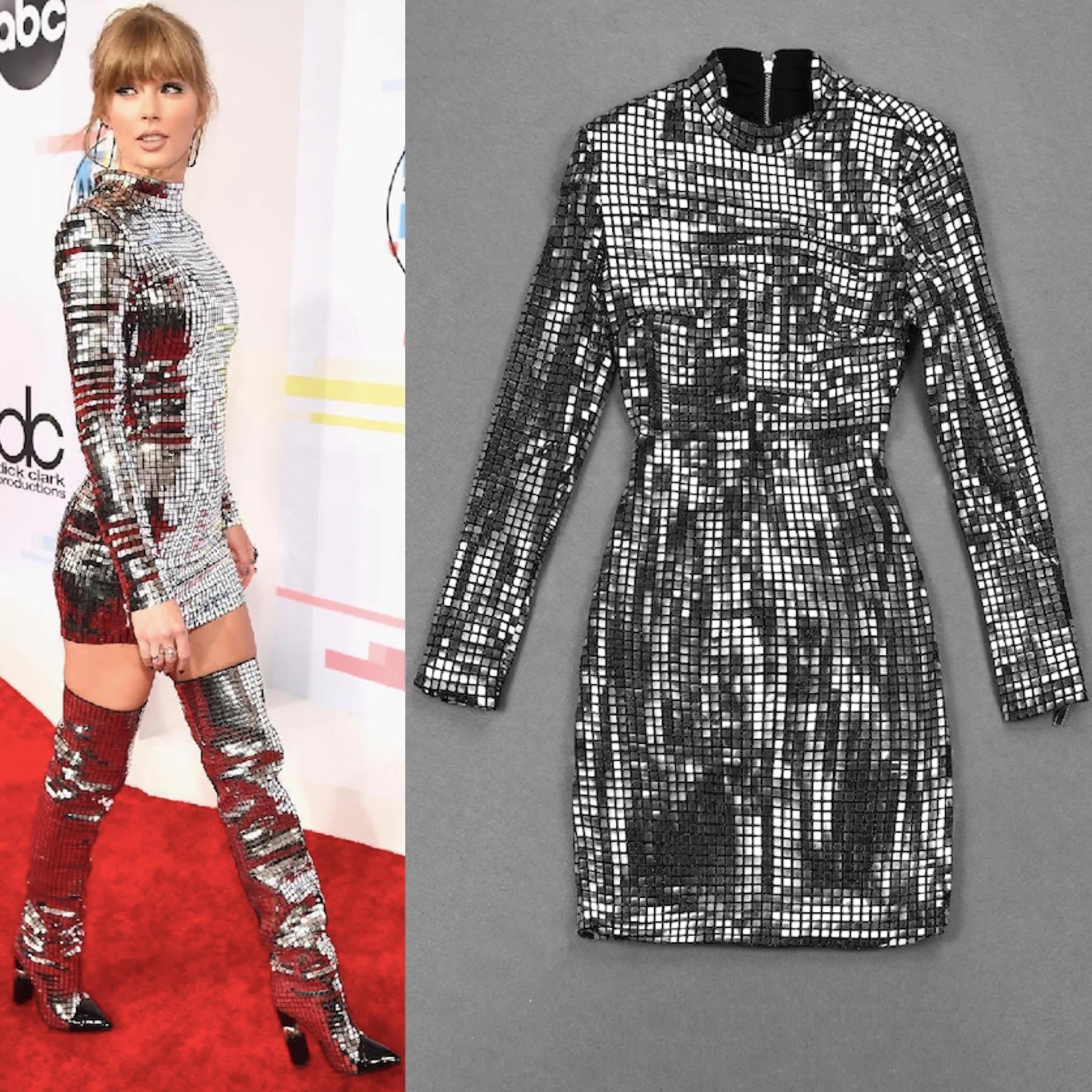 Осень Blingbling Подиумные платья женские модные серебряные мини-платье с высокой талией Длинные рукава повязки вечерние платья