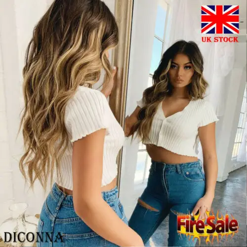 Fashion Nova Women's V-neck Button Solid Short Sleeveless Knotted Short T-shirt Tops Lady Summer Cardigan Casual Crop Tops S-L Fashion Nova Women's V-neck Button Solid Short Sleeveless Knotted Short T-shirt Tops Lady Summer Cardigan Casual Crop Tops S-L