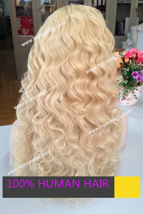 

24 inches 26inches long malaysian wave white blond color wigs in stock wave full lace wig curly 100% full lace wig