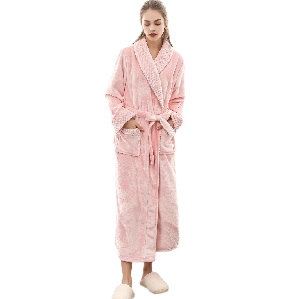 Мужской и женский халат зимний удлиненный коралловый плюшевый халат с длинными рукавами накидка халат batas de mujer пеньюар мужской - Цвет: Pink 2