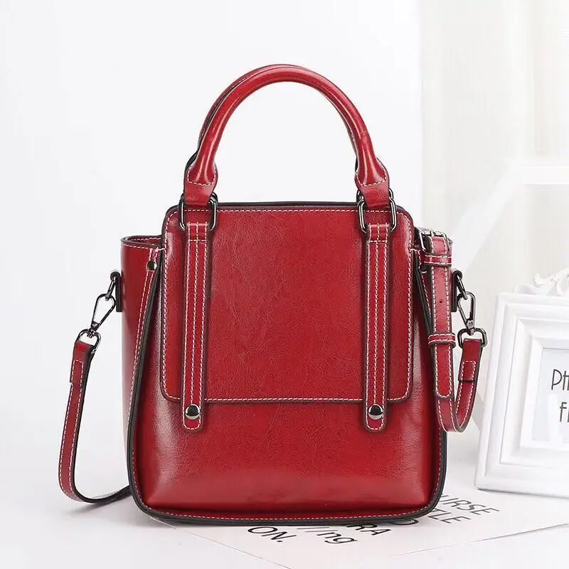 Women's large leather bag, high quality casual bag, women's round ...