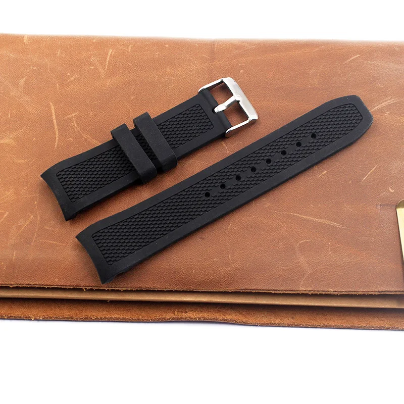 watch accessories 22mm Black silicone strap Buckle suitable for Outdoor Sports Diving Men's rubber watch band Arc interface