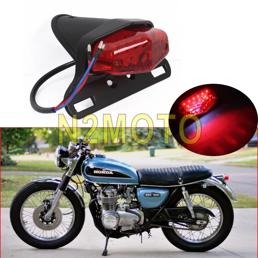 

E MARK E4 LED Lucas Motorcycles Taillights Brake License Plate Lamp Black/Red Fender Mounting for Cafe Racer Triumph Vintage