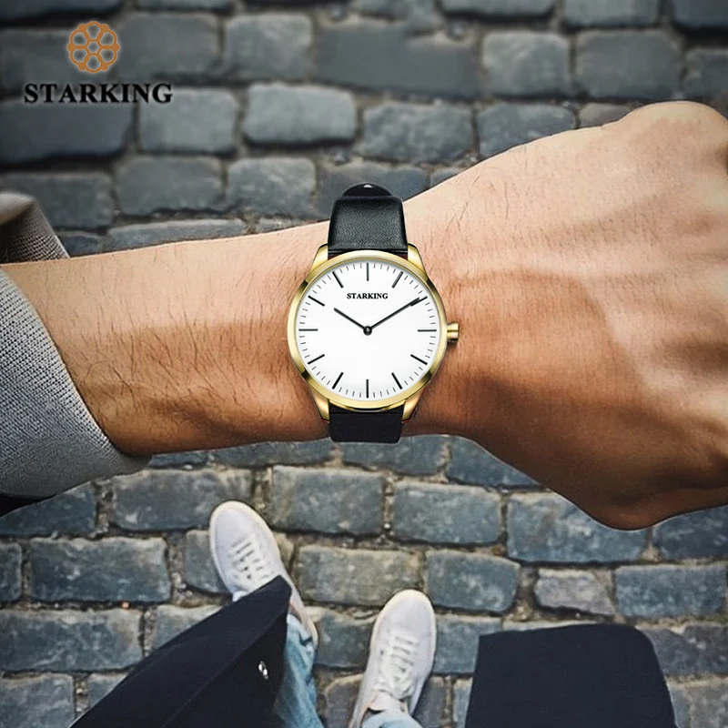 

STARKING Simple Man Watch Japan Movt Quartz Genuine Leather Wristwatch Waterproof 3ATM Two-Needle Design Timepiece TM0908 NEW