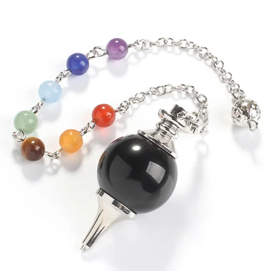 Natural Gnergy Gemstone~ Mixed 10Pcs 20mm Natural Stones Ball Healing Pendulums Stone Beads Chain Chakra Pendant Dowsing Pendulum Jewelry 7 AA00201017904g