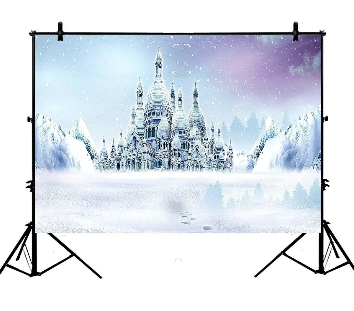 

5x7ft Snow Scene White Snowflake Castle Polyester Photo Background Portrait Backdrop