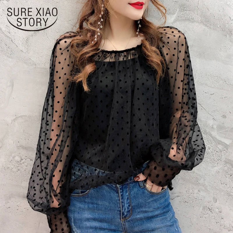 

Loose large size flocking wave two-piece long sleeve sun protection clothing shirts women 2019 long sleeve shirt women 3207 50