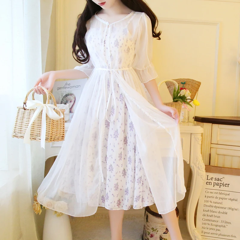 Пляжное сексуальное Белое Женское платье Mori Girl милое цветочное шикарное богемное элегантное платье миди Женский комплект из двух предметов длинное розовое платье