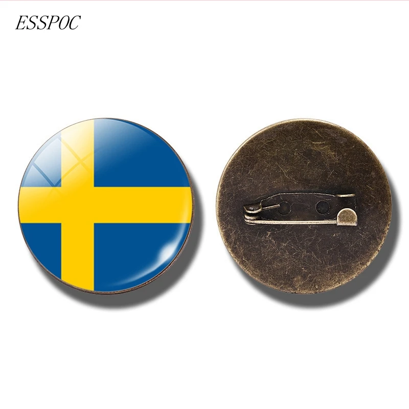 Sweden Европейский Национальный флаг значок булавка Франция Италия Испания Польша Нидерланды Россия Ирландия страна брошь в виде флага кабошон ювелирные изделия - Окраска металла: Sweden