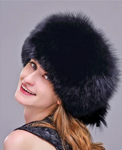 HM008 зимние шапки для женщин, шапка из натурального Лисьего меха, женские зимние шапки, цельные шапки из меха енота - Цвет: fox black